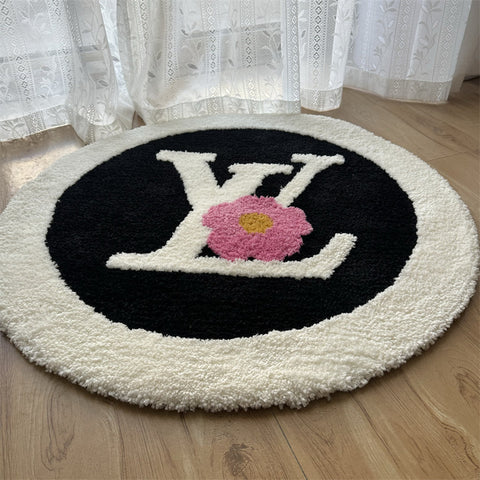 Luxury Round Area Rug with Floral Accent – Modern Home Decor