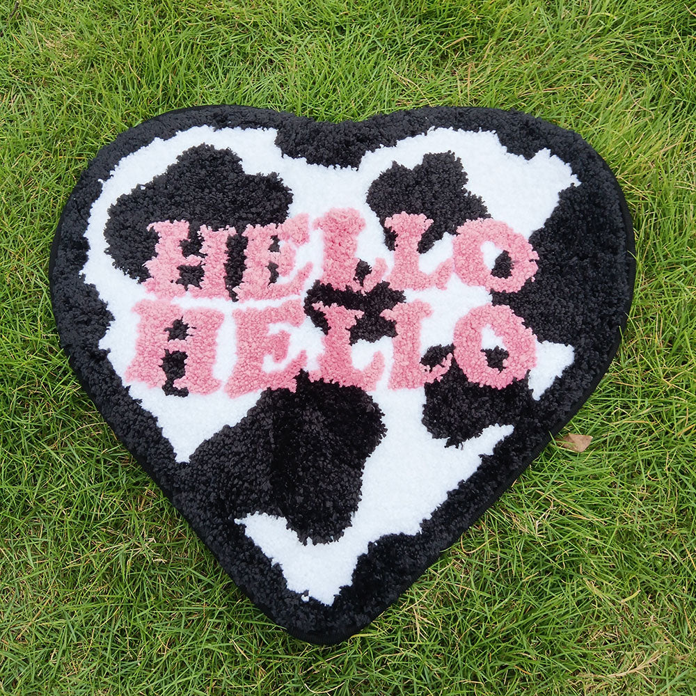 "HELLO HELLO" Dairy Cow Tufted Rug