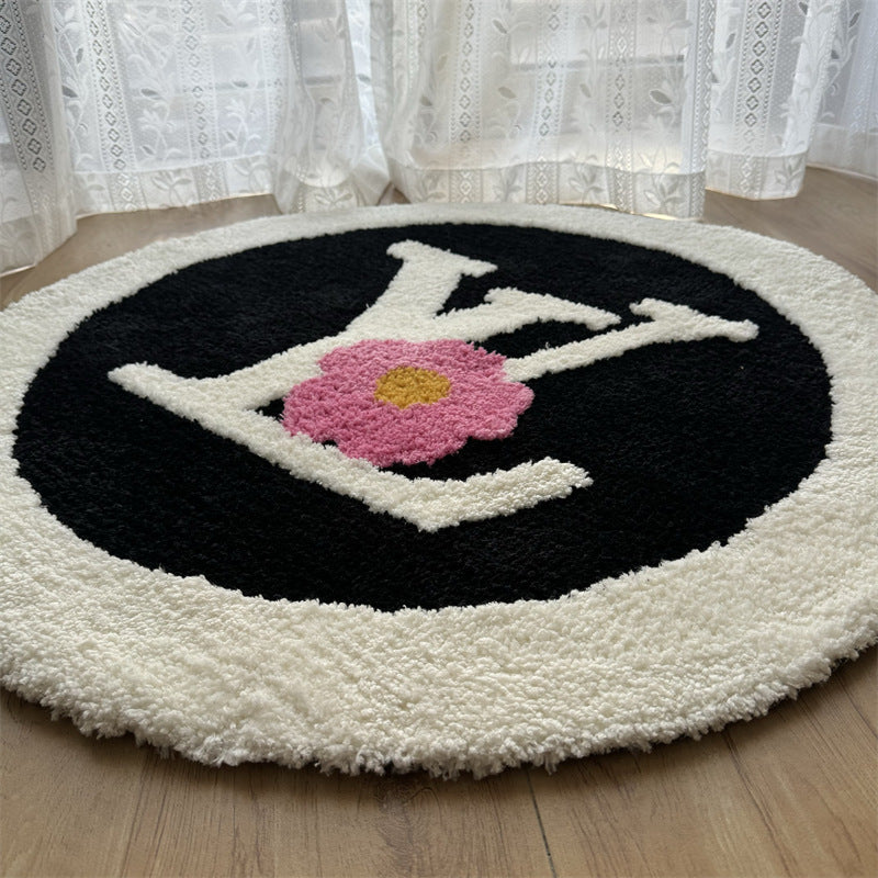 Luxury Round Area Rug with Floral Accent – Modern Home Decor