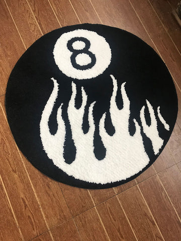 White Flame Billiards Black NO.8 Round Tufted Rug